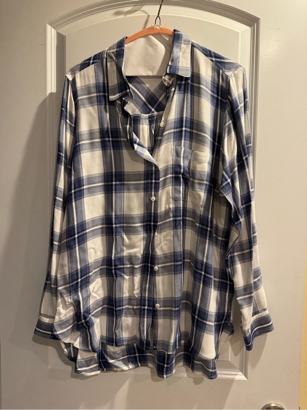 Old Navy Blue and White Plaid Button-Down Shirt